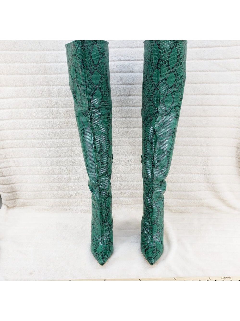 Jade Snake Wide Top Sexy Thigh High Heel Boots - Picture 4 of 11